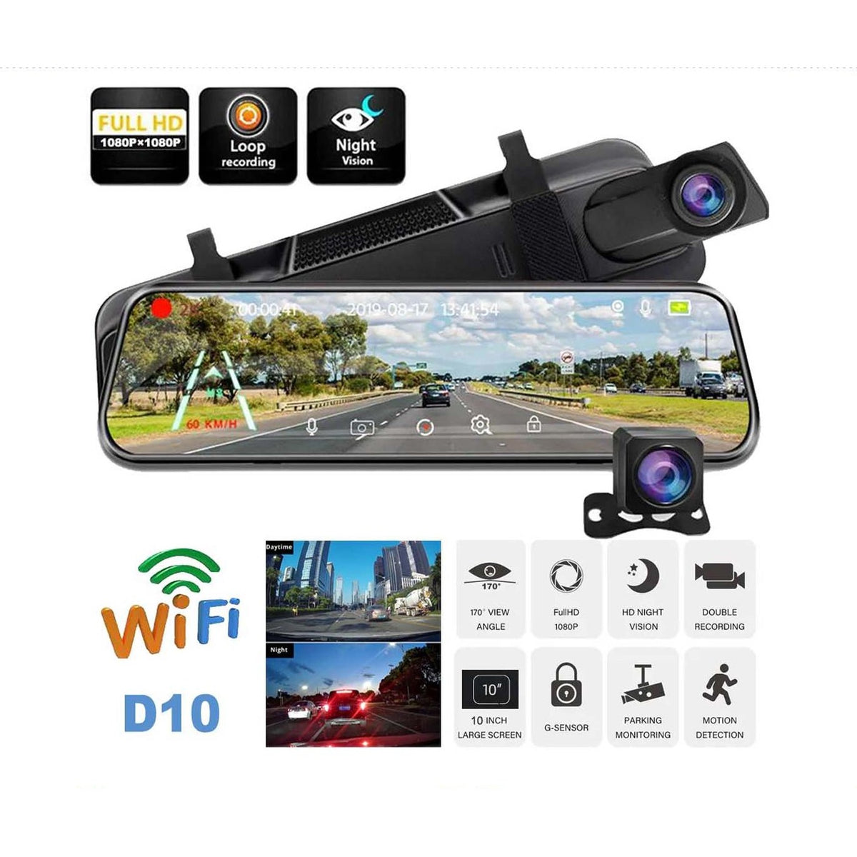 10" Touch Screen Dash Cam with Reverse Cam & WiFi product image 5