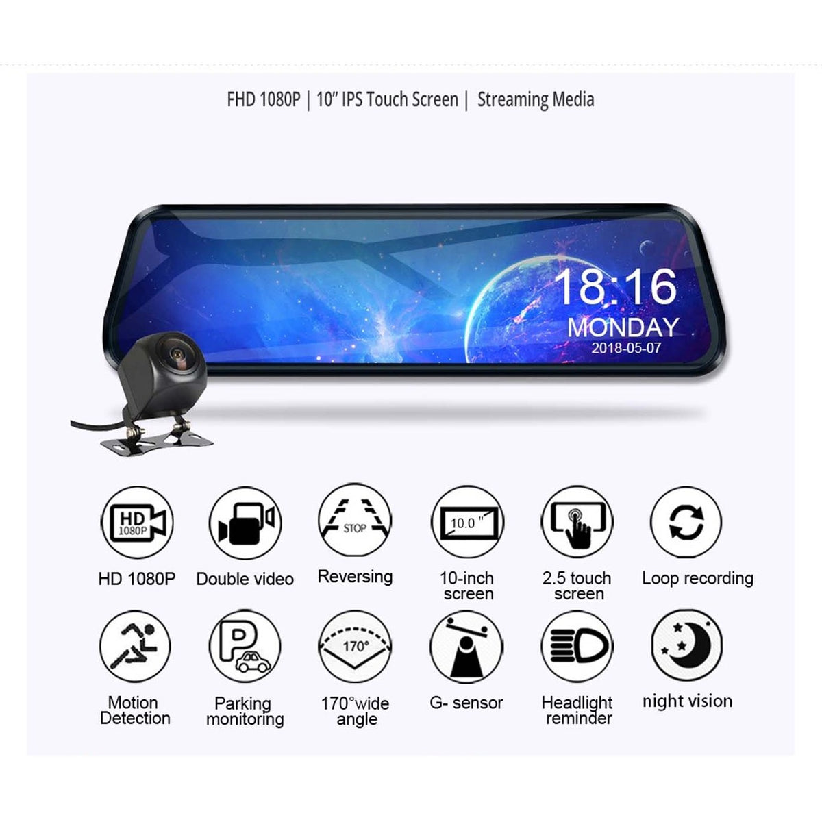 10" Touch Screen Dash Cam with reverse Camera image 2