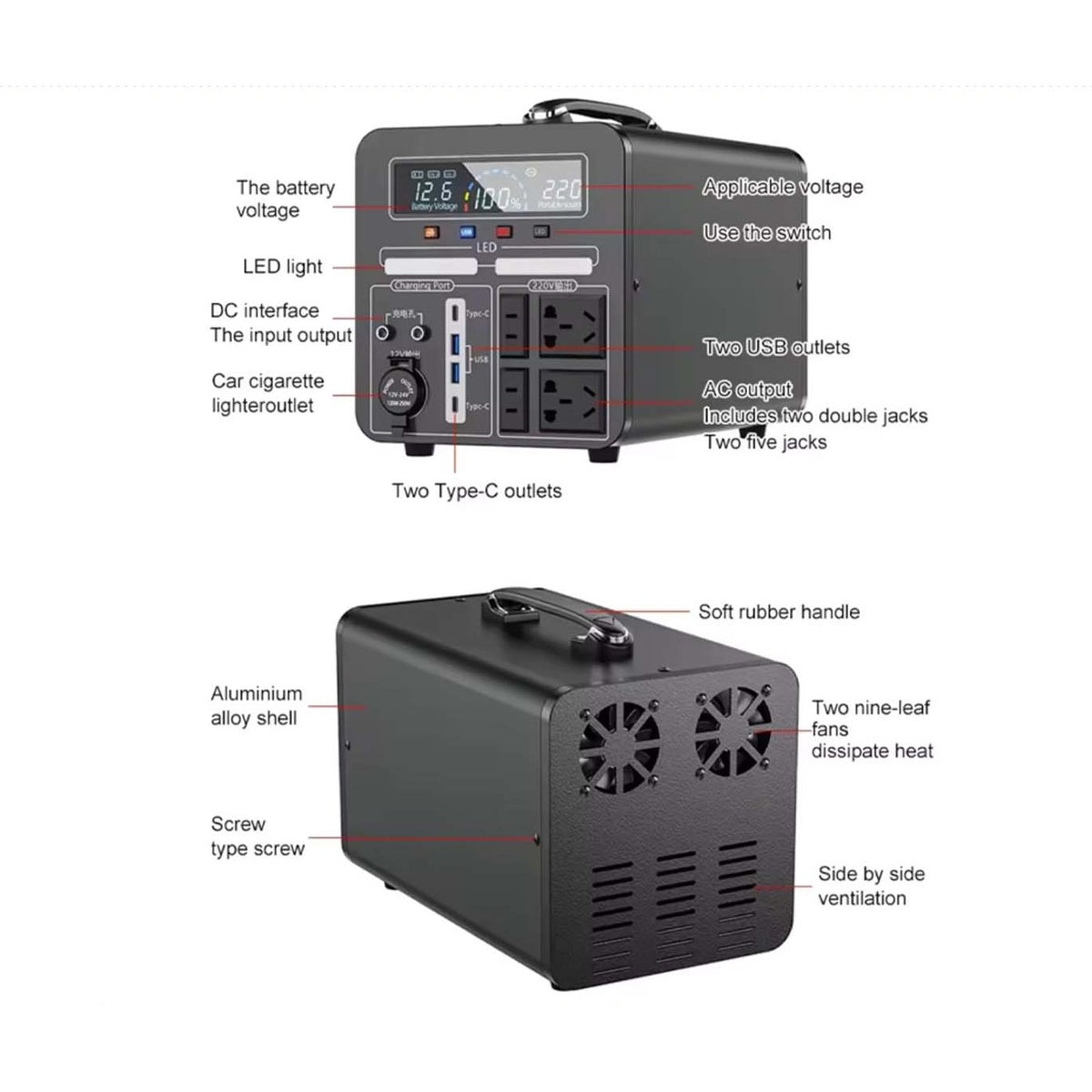 1000W Portable Power Station with 200w Solar panel product image 3