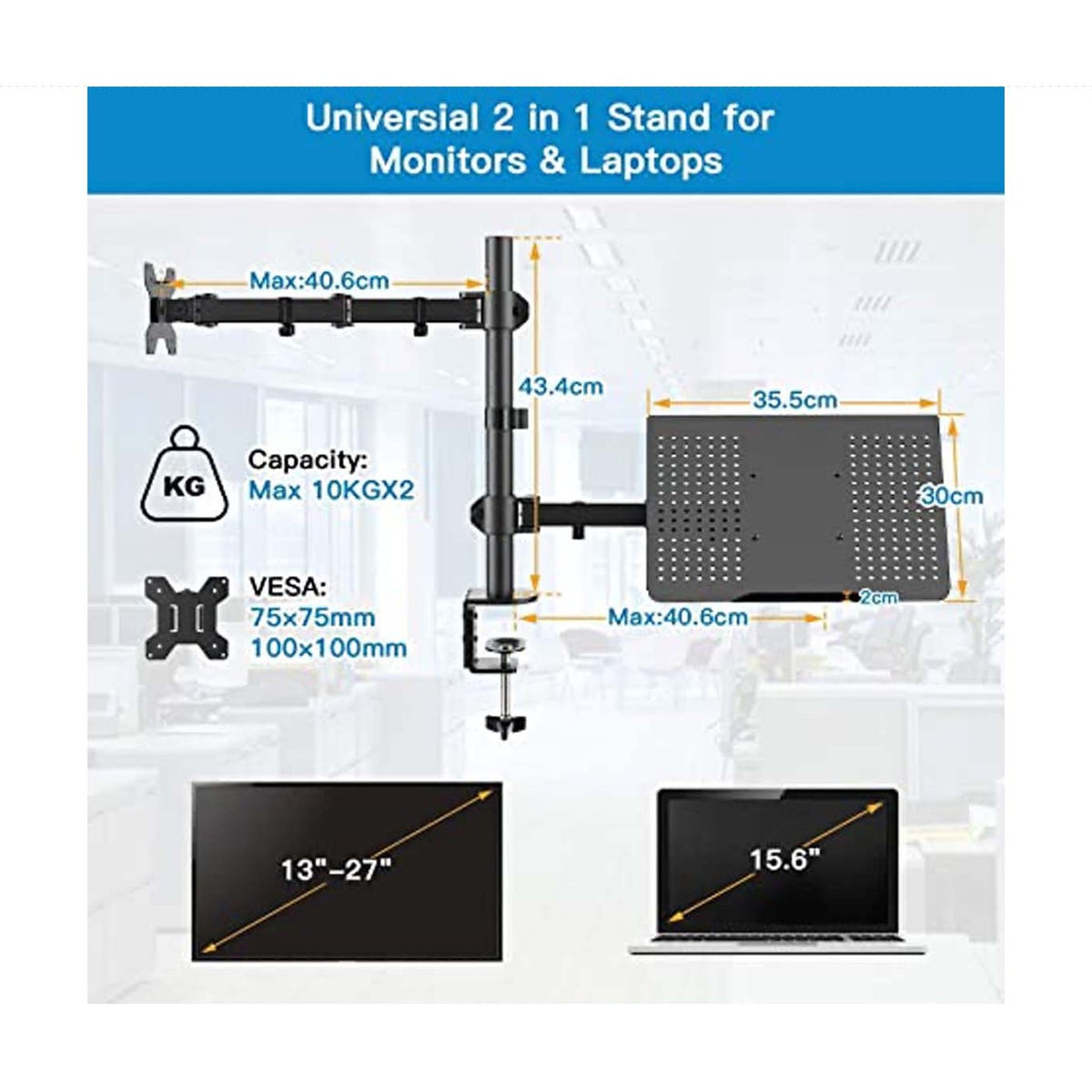 2 in 1 Adjustable Dual Monitor Stand Arms With Laptop Tray product image 2
