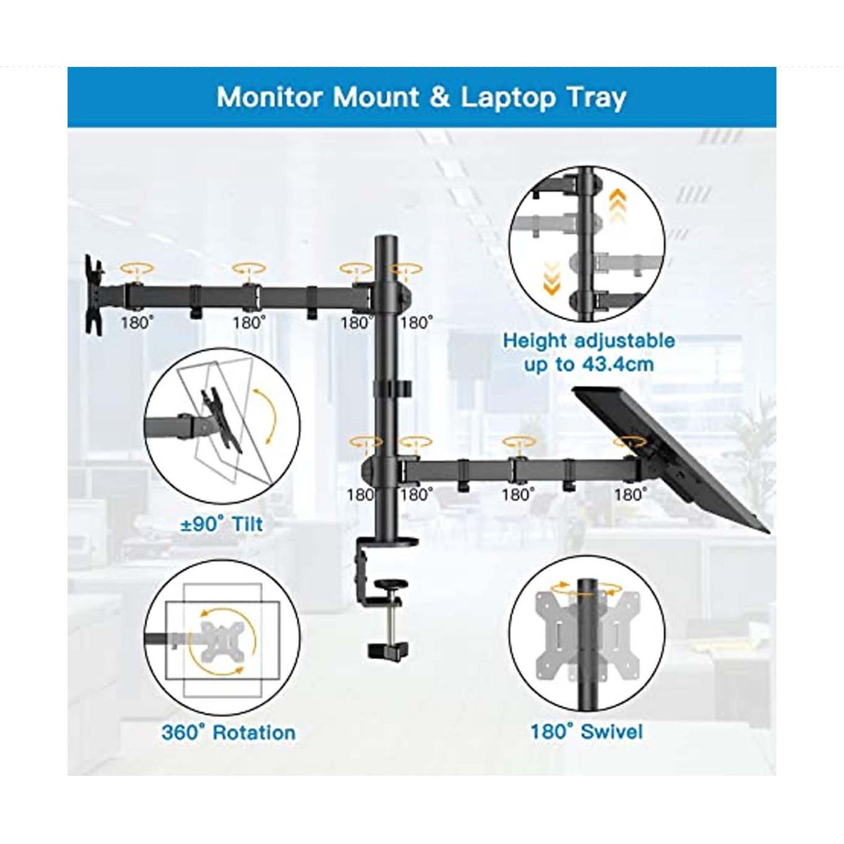 2 in 1 Adjustable Dual Monitor Stand Arms With Laptop Tray product image 3