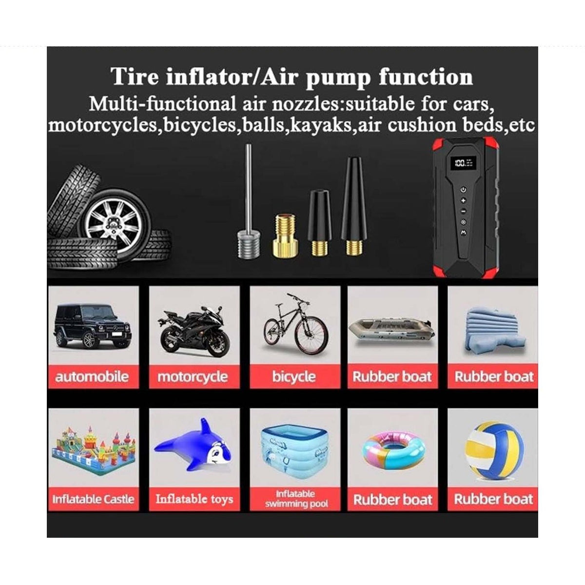 4 in 1 Portable Jump Starter with Tire Air Pump & Lighting product image 2