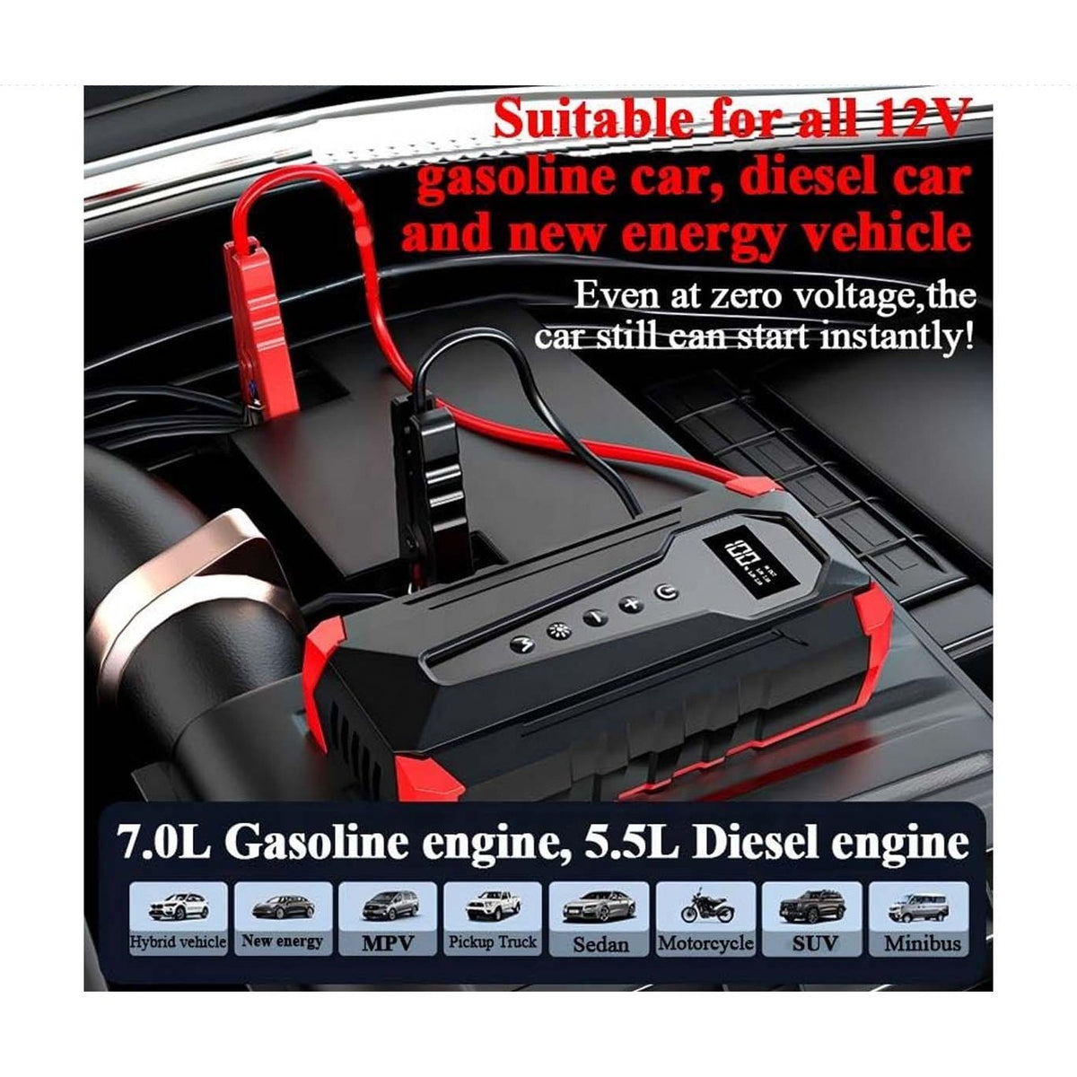 4 in 1 Portable Jump Starter with Tire Air Pump & Lighting product image 3