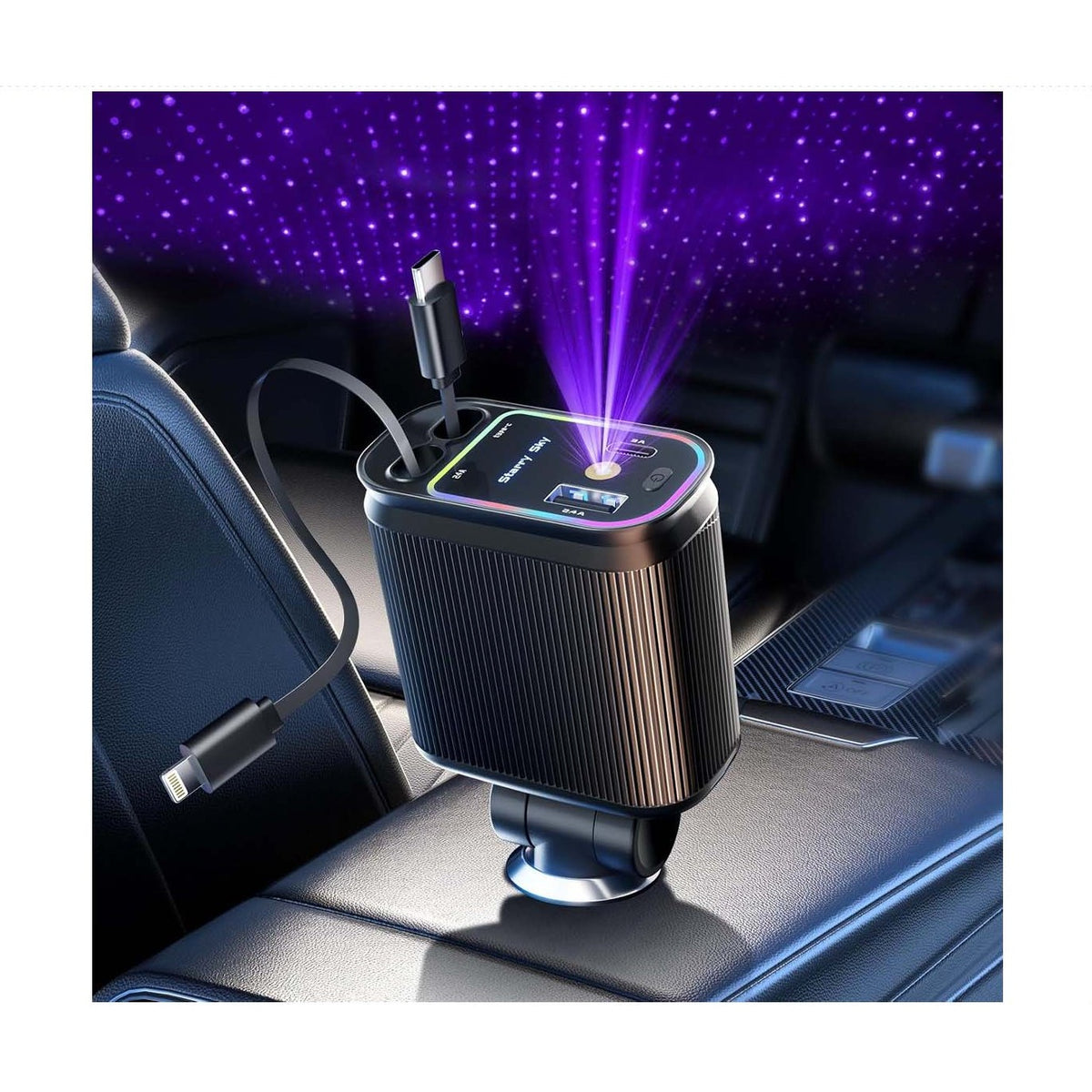 4-in-1 Retractable Car Charger LED Starlight PD 120W product image 4