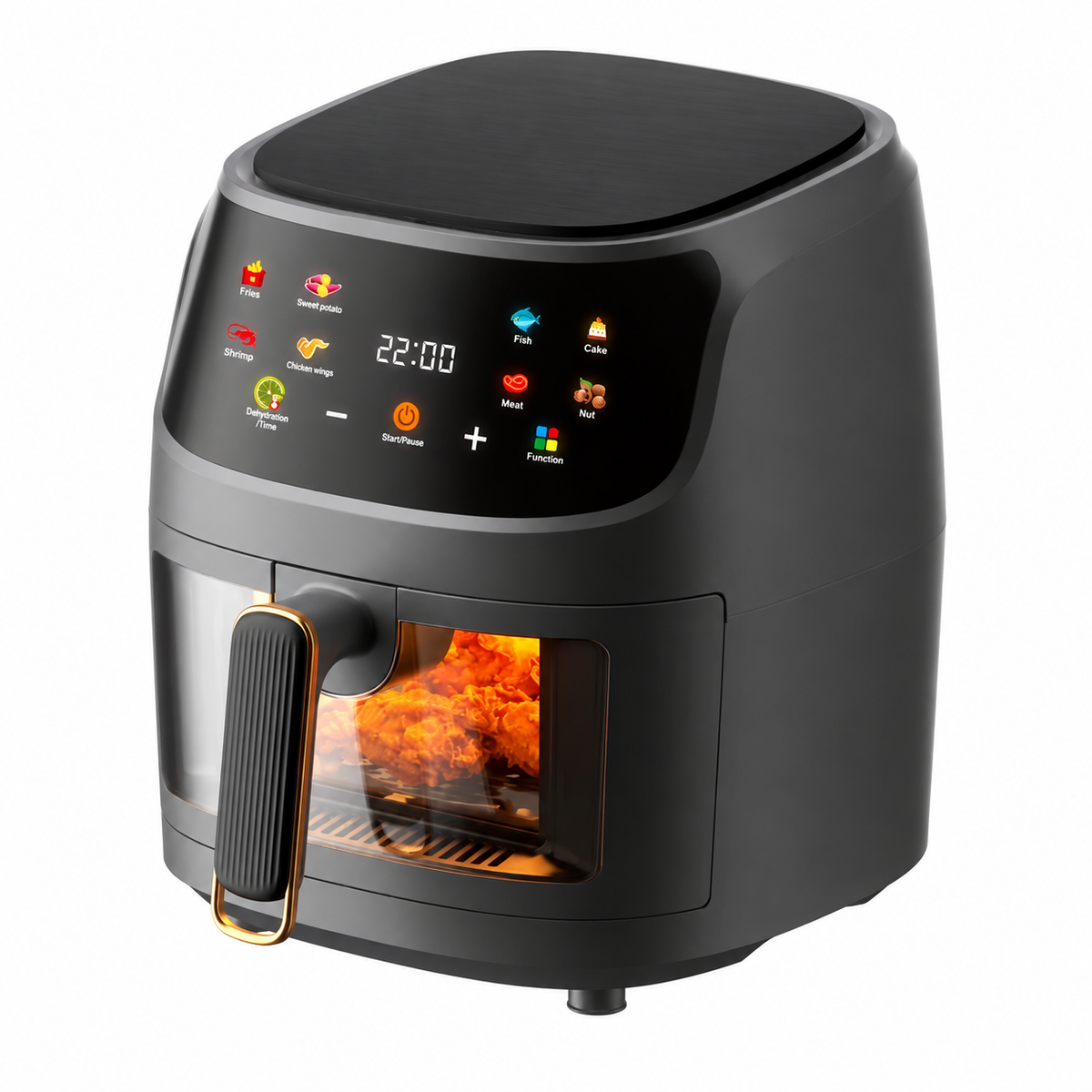 Black 8L digital air fryer with front viewing window
