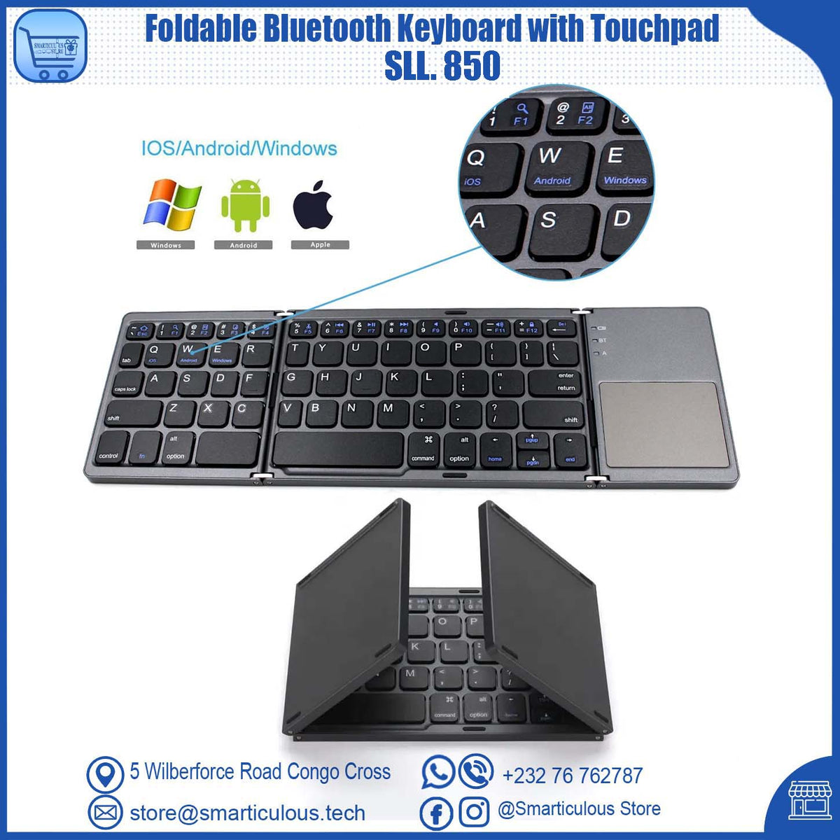 Foldable Bluetooth Keyboard with Touchpad