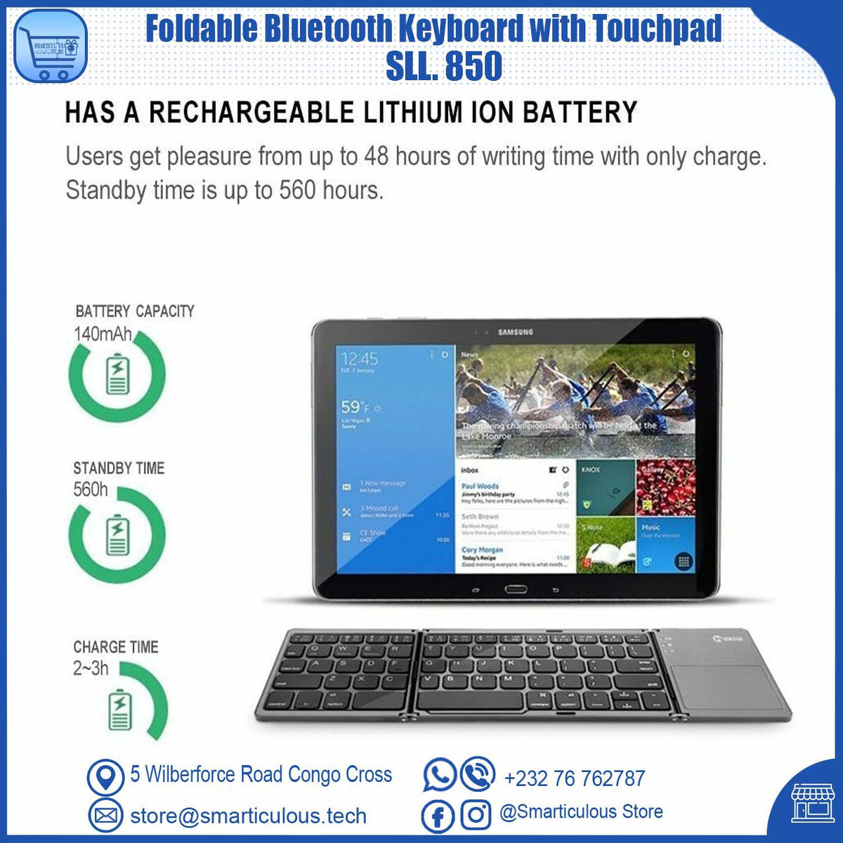 Foldable Bluetooth Keyboard with Touchpad