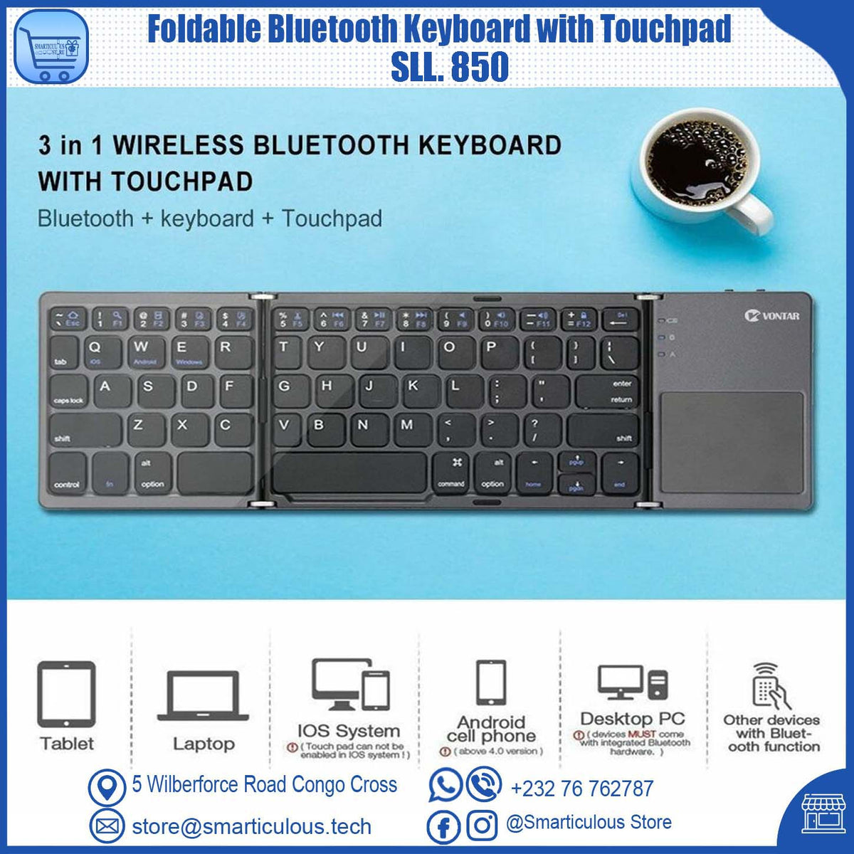 Foldable Bluetooth Keyboard with Touchpad
